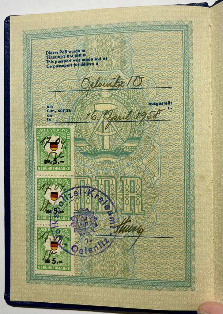 East German DDR  Passport - Large Size - 1958