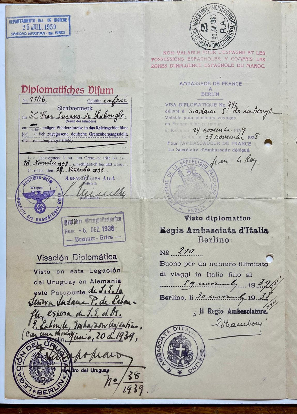 1938 Argentina Diplomatic Passport - Consular Issue in Berlin 3 weeks after Kristallnacht-Rare