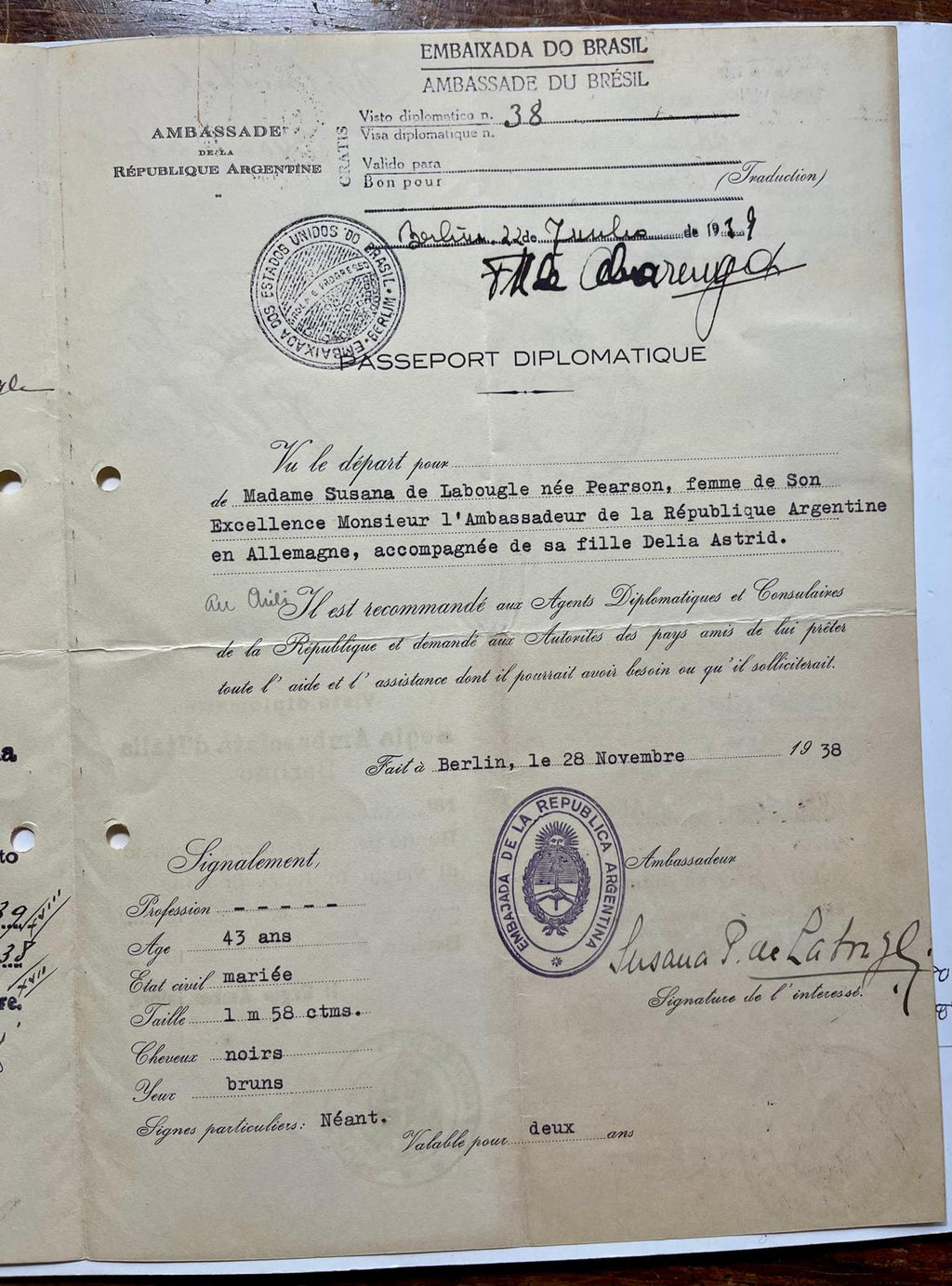 1938 Argentina Diplomatic Passport - Consular Issue in Berlin 3 weeks after Kristallnacht-Rare