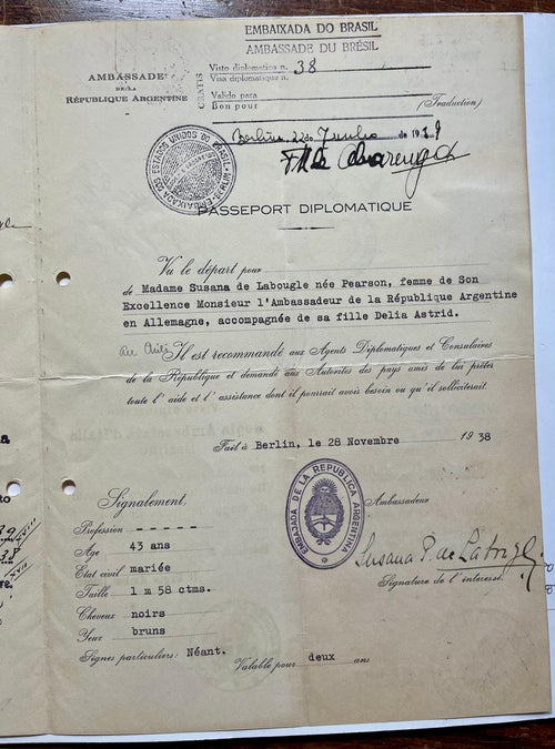 1938 Argentina Diplomatic Passport - Consular Issue in Berlin 3 weeks after Kristallnacht-Rare
