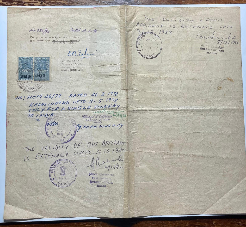 India Consular Issued (Ho Chi Minh City) Emergency Travel Certificate - 1975-83