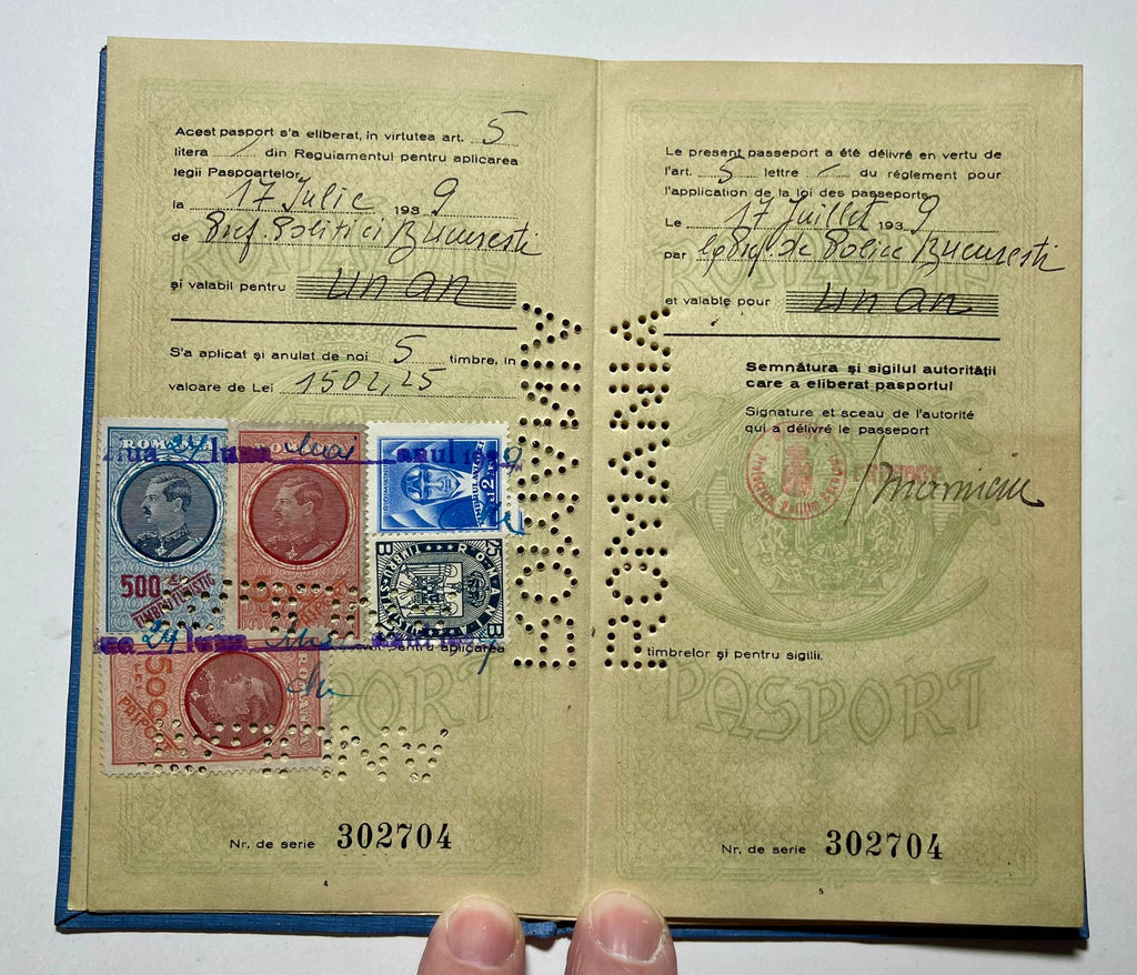 Pre-War Romanian Passport Issued to Jewish Merchant-Restricted to 1 year validity 1938-39-Rare!
